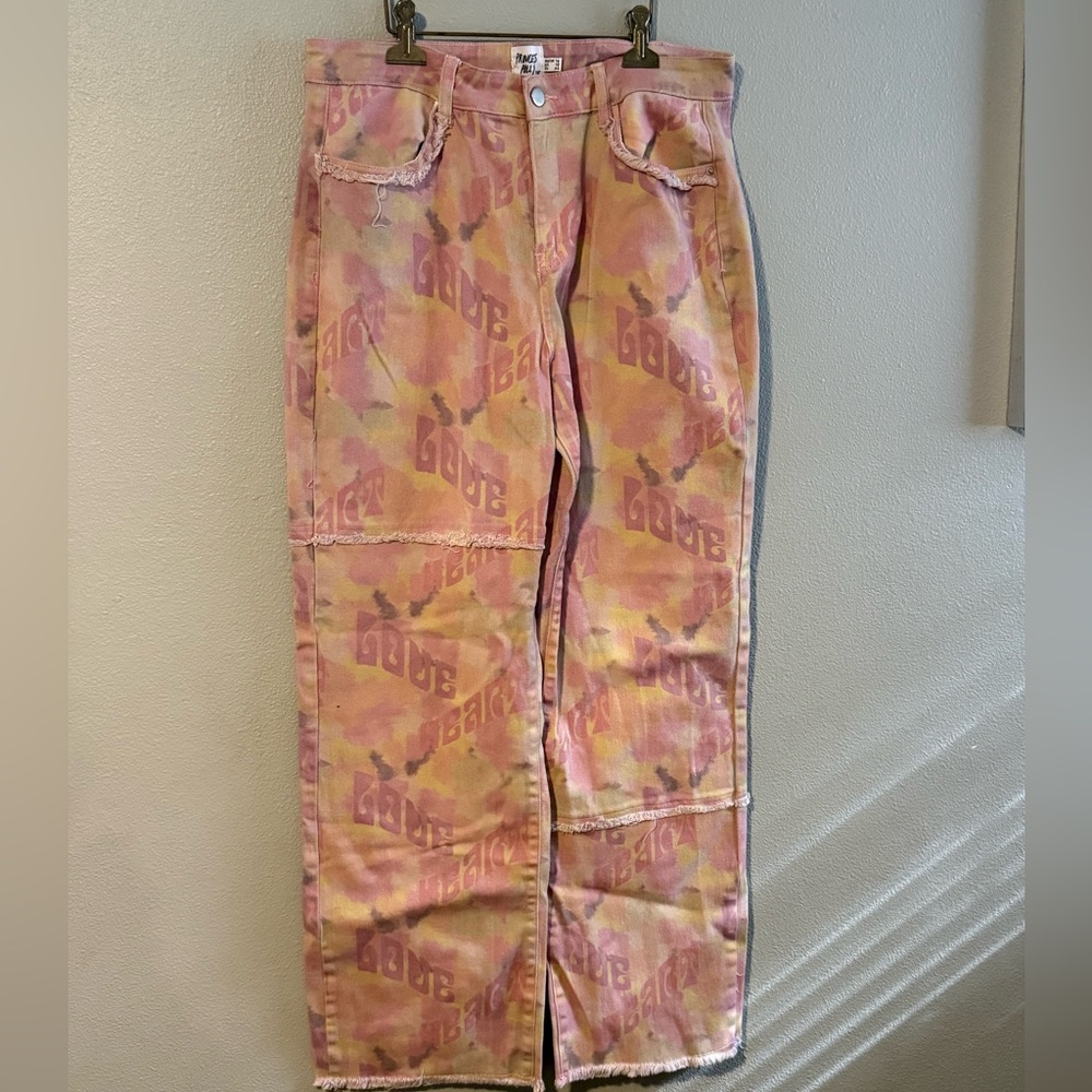 Princess Polly Full Print Pink and Yellow Baggy Pants… RARE!